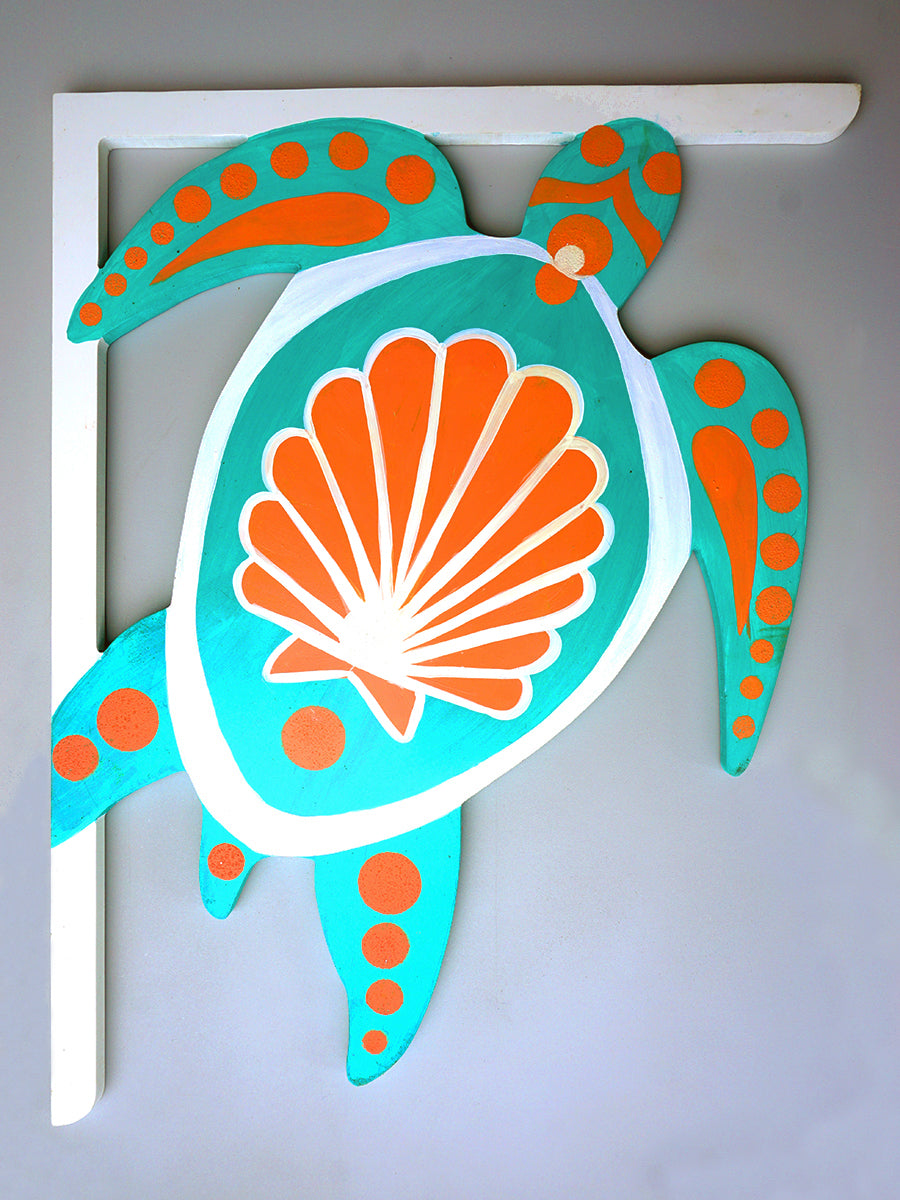 Turtle Shell Racket Hand-Painted-Whimsical-Turtle-Bracket - One-of-a-Kind Home Decor ...